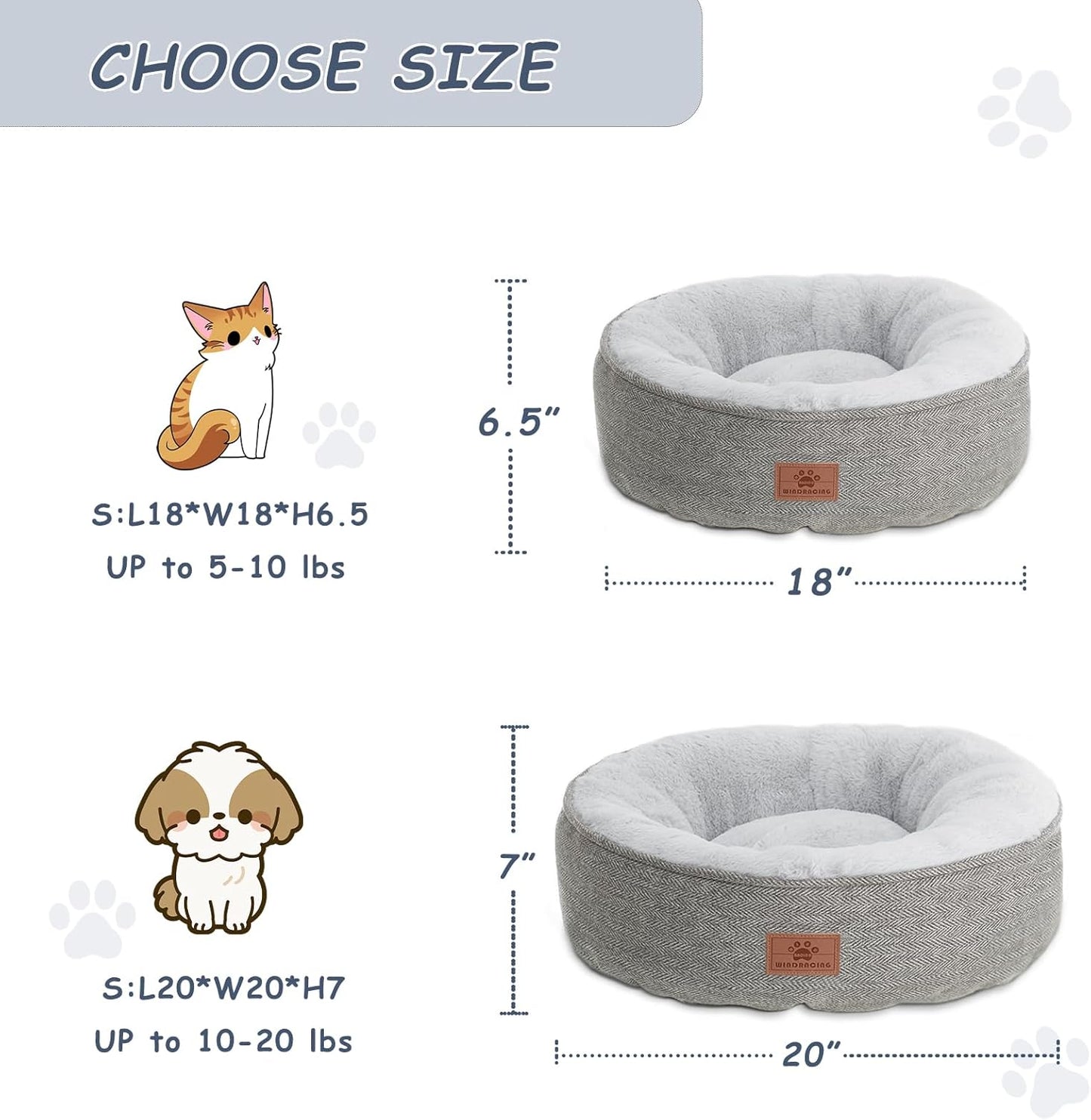 Cat Beds ,Kitten Bed,Dog Bed for Extra Small Dogs Breeds,Puppy Kennel Bed, Comfy Durable Pet Sleeping Bed, Washable Roun Cat Bed & Non-Slip Bottom, Size 18"L X 18"W X 6.5"Th