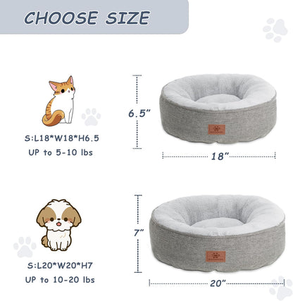 Cat Beds ,Kitten Bed,Dog Bed for Extra Small Dogs Breeds,Puppy Kennel Bed, Comfy Durable Pet Sleeping Bed, Washable Roun Cat Bed & Non-Slip Bottom, Size 18"L X 18"W X 6.5"Th