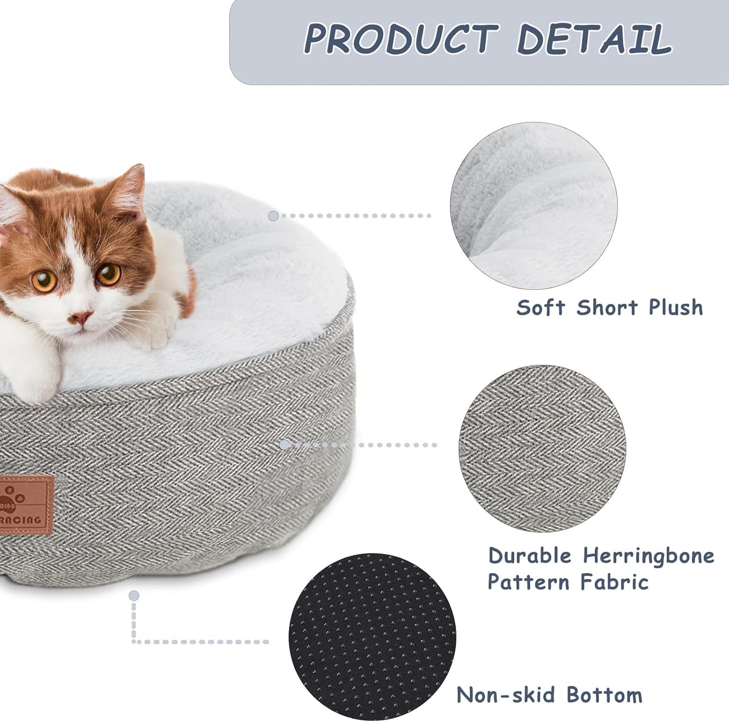 Cat Beds ,Kitten Bed,Dog Bed for Extra Small Dogs Breeds,Puppy Kennel Bed, Comfy Durable Pet Sleeping Bed, Washable Roun Cat Bed & Non-Slip Bottom, Size 18"L X 18"W X 6.5"Th
